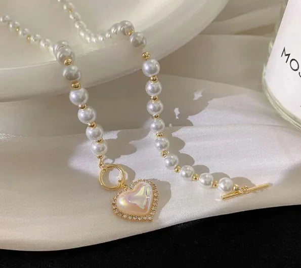 Elegant Pearl Love Necklace