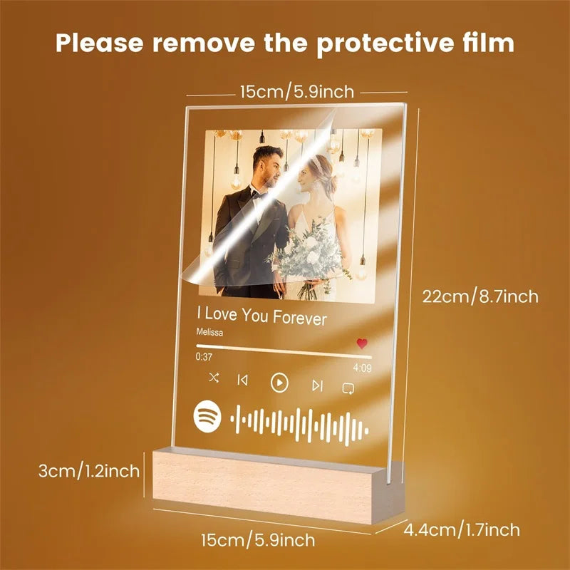 Custom Spotify Plaque Acrylic Spotify Music Frame Personalized Picture Song Plaque Customized Night Light Picture Gifts for Her