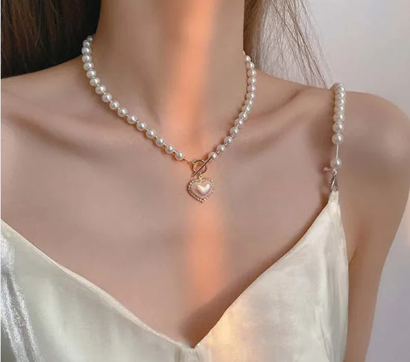 Elegant Pearl Love Necklace